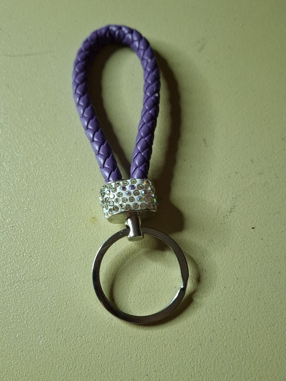 Purple Braided Loop Purse Charm Keychain with Crystal Accent New